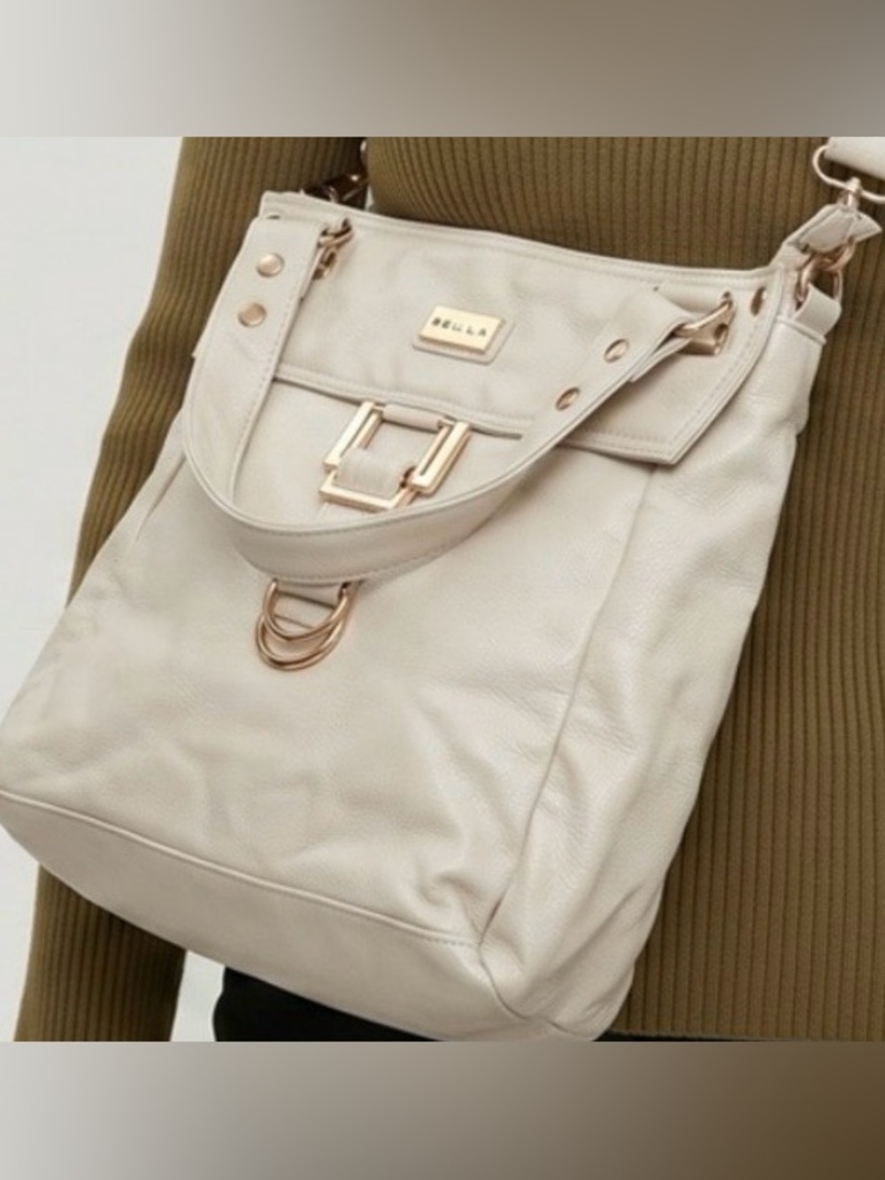 Bella Cream BoHo Large Leather Handbag Purse Gold Hardware—Gorgeous!!!!!!